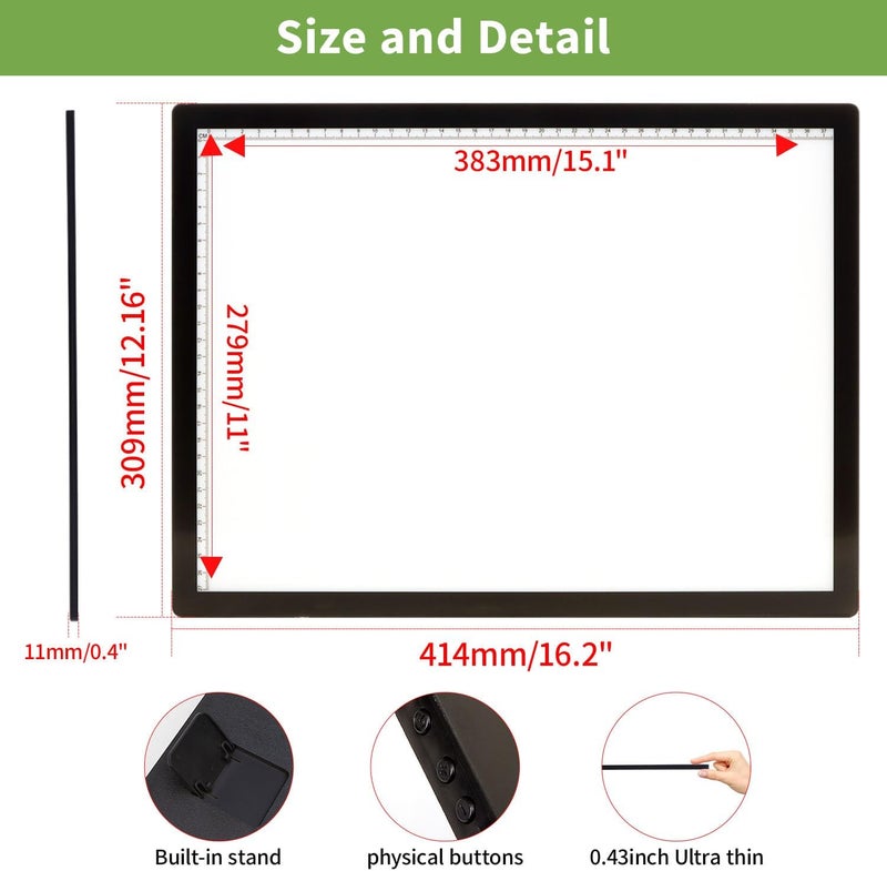 Zocelight A3 Rechargeable Light Box with Stand/Clips,led Light pad with 3000mAh Battery,3 Colors dimmable and 6 Level dimming Light Table for Diamond Painting,Drawing,Sketching,Tattoo,Vinyl Weeding - Image 5
